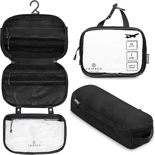 Toiletry Bag Kit Set: Hanging Travel Toiletry Bag + 311 TSA Cosmetic Liquid Bag + Ultralight Accessory Organizer Pouch