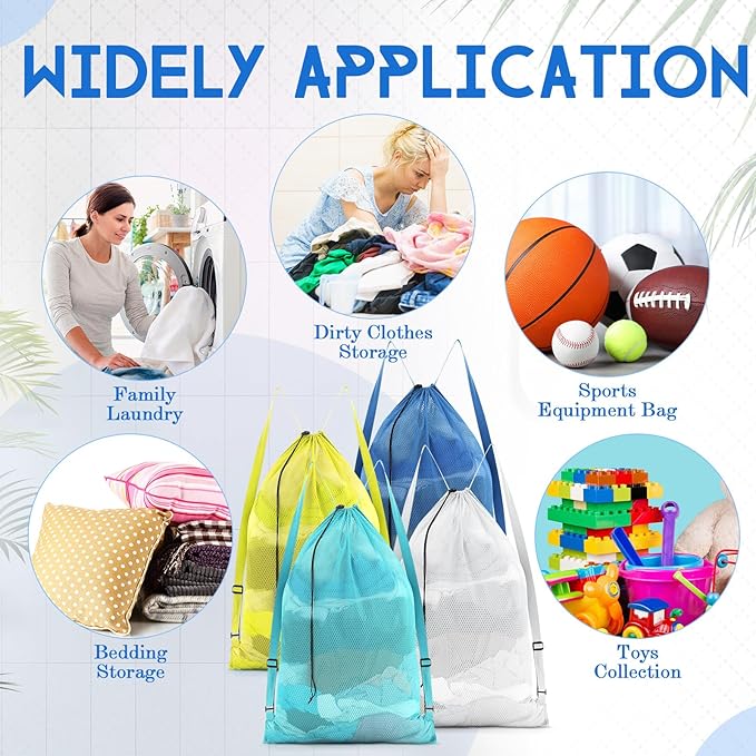 4 Pcs Large Mesh Laundry Bag with Adjustable Drawstring Closure 24 x 36 Inches Travel Laundry Bags for Dirty Clothes Machine Travel Washable College Dorm Sports(Colorful)