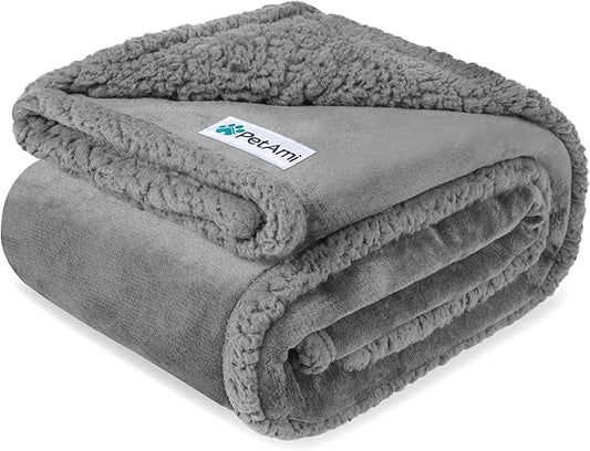 PetAmi Waterproof Dog Blanket for Medium Large XL Dog Puppy Cat Throw for Couch Cover Leakproof Protection, Sherpa Fleece, Reversible Soft Washable 80x60 Light Gray