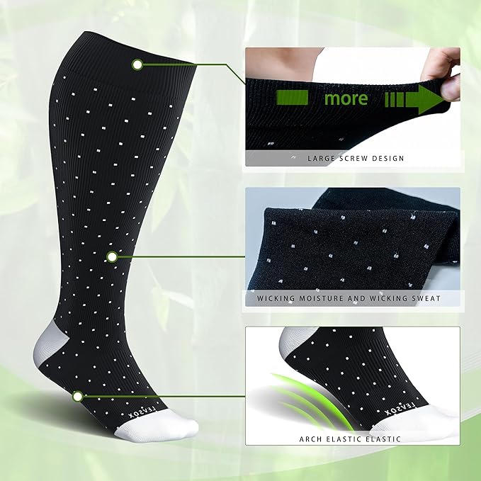 LEVSOX Wide Calf Compression Socks for Women&Men Plus Size 15-20mmHg Knee High Large Support Stockings for Circulation