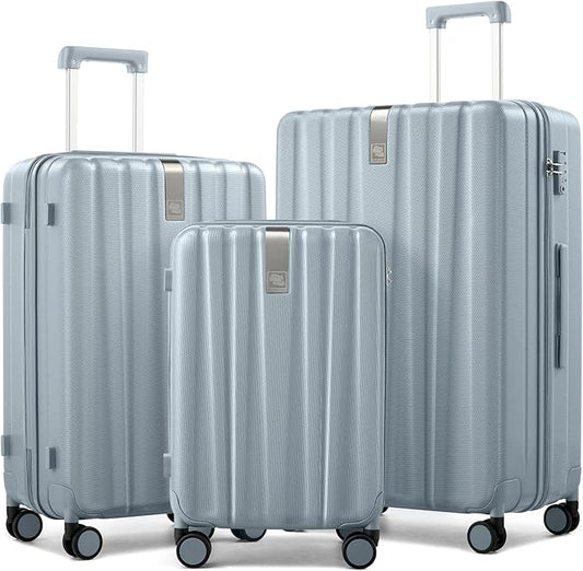 Hanke Hardshell Luggage Sets 3 Piece Extra Large Suitcases with Lock,28 Inch Luggage with Spinner Wheels, PC Travel Suitcase for Women Men 20 24 29Inch,Grey