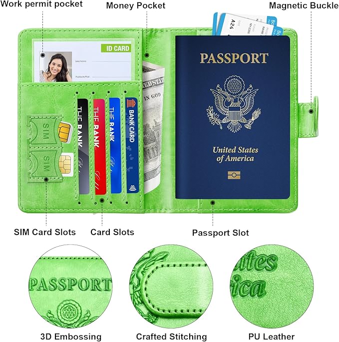 Herain Passport Holder for Travel Cruise Essentials, 2 Pcs Passport Cover Wallet Case Women Men Family, RFID Passports Book Card Holders Travel Accessorie Gifts Must Haves