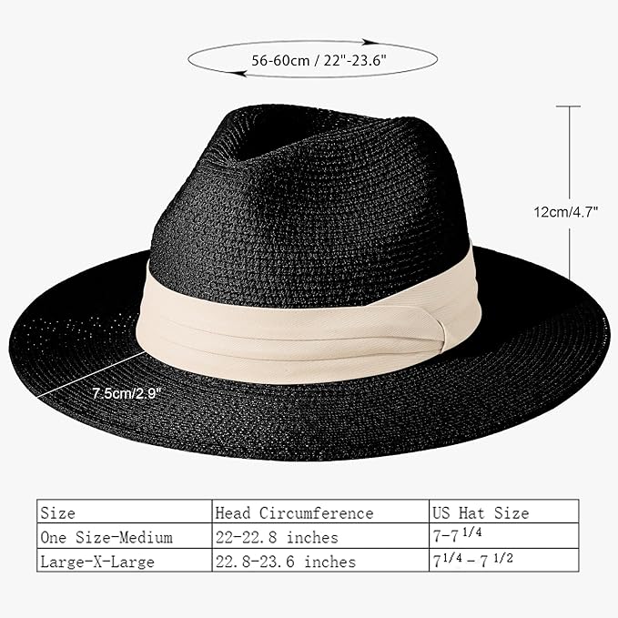 Lanzom Women Wide Brim Straw Panama Roll up Hat Fedora Beach Sun Hat UPF50+