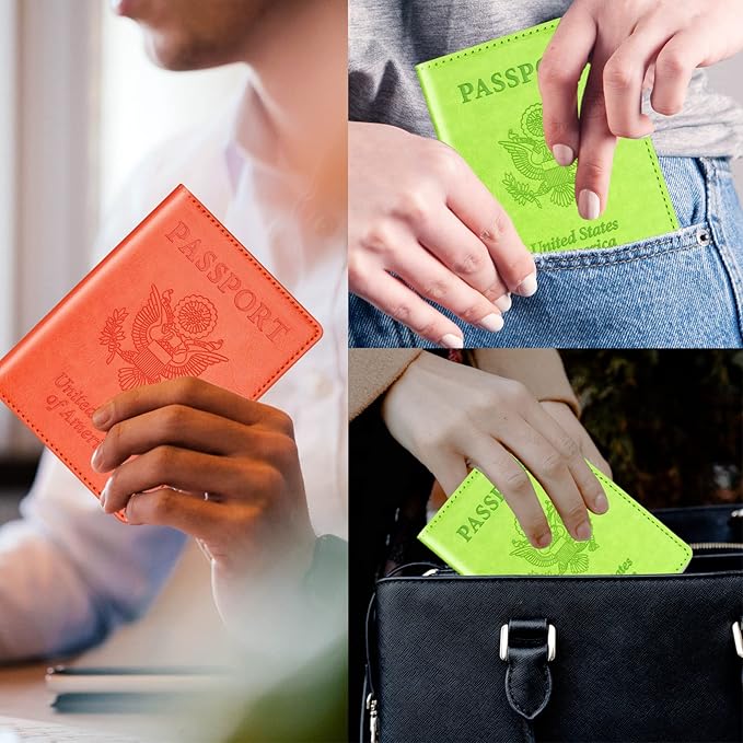 Herain Green & Orange Passport Holder for Travel, Cruise Essentials Passport Wallet Cover Case for Family Women Men, Travel Accessorie Gifts Must Haves Passports Book Protector