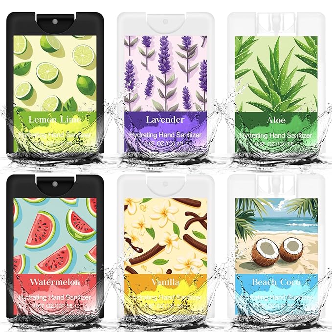6 Pack Hand Sanitizer Spray Bulk Travel Size Hand Sanitizer Spray Mini Hydrating Pocket Gifts for Coworker Staff Teacher Holiday Favor(Black and White,Vivid)