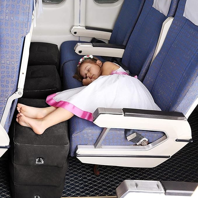 HOMCA Inflatable Travel Foot Rest Pillow (2-Pack) Adjustable Height Leg Pillow Fast Inflating Airplane Bed for Toddlers Footrest Pillow for Office, Airplane, Train, Cars, Home (Grey)