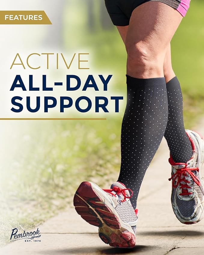 Pembrook Bamboo Viscose Light Compression Socks - 3 Pairs | 8-15 mmhg Compression Socks | Knee High Comfort Support Socks