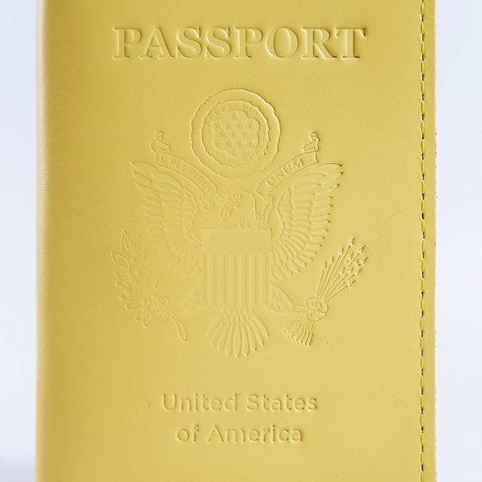 INCARNE US Passport Cover Clear - Travel Passport Wallet - Leather Passport Holder for Men Women Family with Card Slots & Note Compartmen - Sleeve Protector - Genuine Leather - Classic Yellow