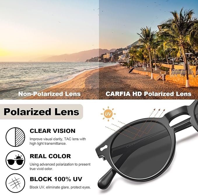 CARFIA Polarized Sunglasses for Women UV Protection Small Face Acetate Frame CA5288