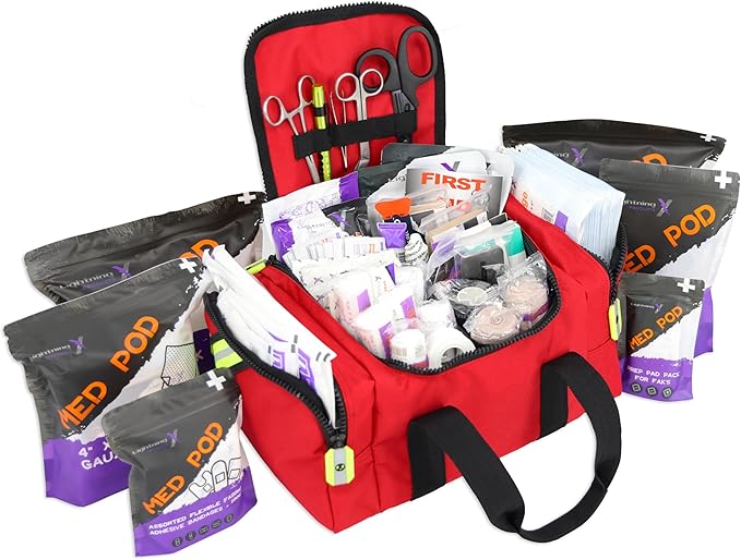 Lightning X Value Compact Medic First Responder EMS/EMT Stocked Trauma Bag w/Basic Fill Kit A - RED