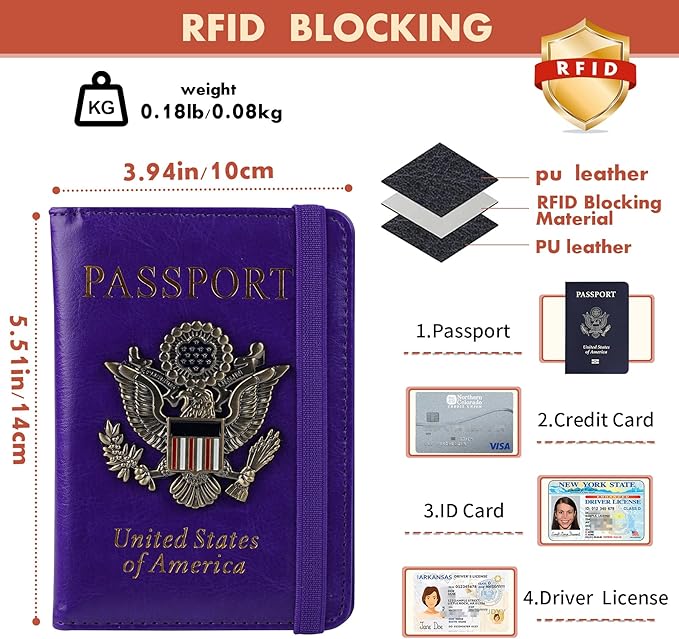 Passport Holder Cover Travel Wallet RFID Blocking Passport Wallets Family Organization Personalized Wallet Case for Men and Women Travel Must Haves (Purple)
