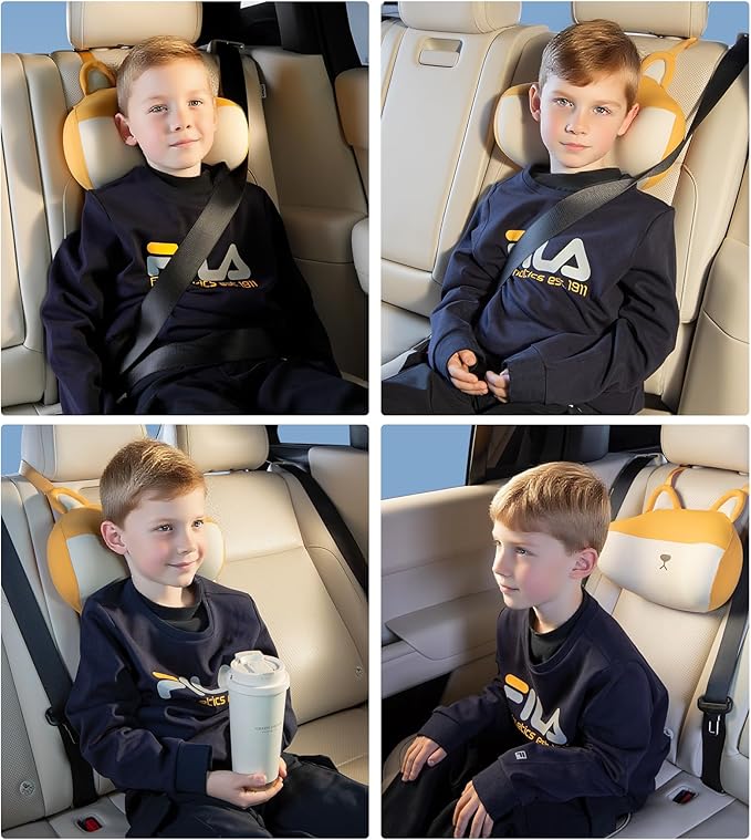 BEBAS Car Neck Pillow Travel - Adjustable Memory Foam Neck Support Pillow for Sleeping, Breathable & Machine Washable Cover, Soft Support for Adults & Kids - Corgi Dog Pattern Gift