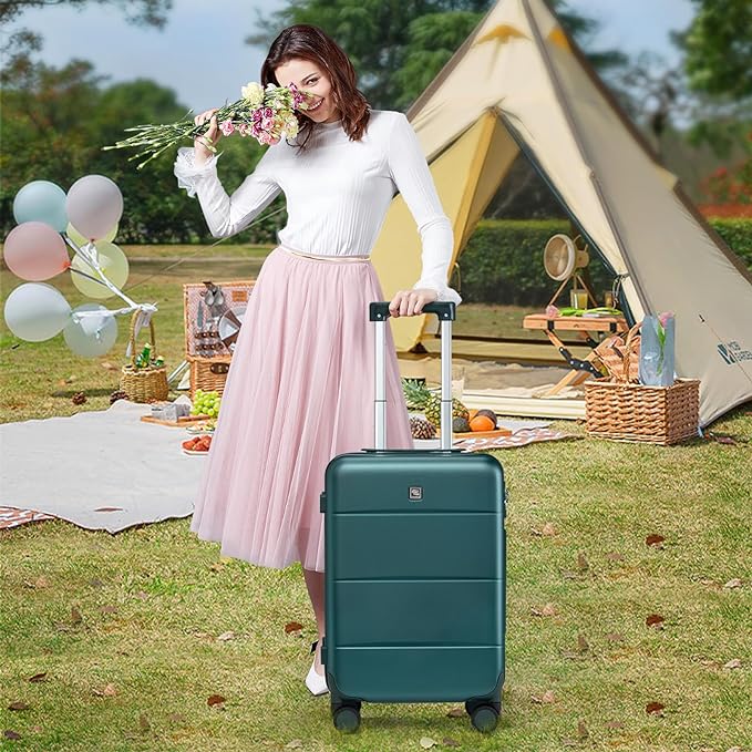 Hanke 24 Inch Checked Luggage with Spinner Wheels Hard Shell Suitcases Lightweight Travel TSA Luggage for Women Men Medium Suitcase(Blackish Green)