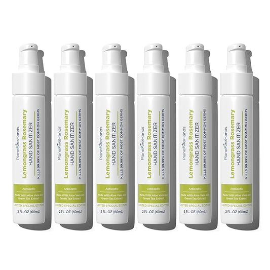 Lemongrass Rosemary Lotion Hand Sanitizer | Travel Size | Cleanse & Moisturize | Made with Aloe Vera & Essential Oils | Rich in Vitamin E | Lemongrass Essential Oil | Green Tea Extract | 6-Pack