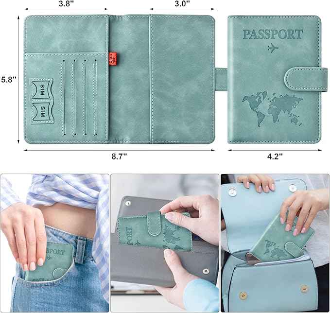 Eoehro Passport Holder for Travel Essentials, Passport Wallet Cover Case for Travel Must Haves Accessories,Passport Book Holders for Women and Men(light blue)