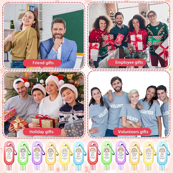 24 Packs Appreciation Teachers Hand Sanitizers Keychains Boho Rainbow Mini 1oz Travel Size Hand Sanitizer Bulk Appreciation Gifts for Teacher's Day Christmas Employees Women Gift
