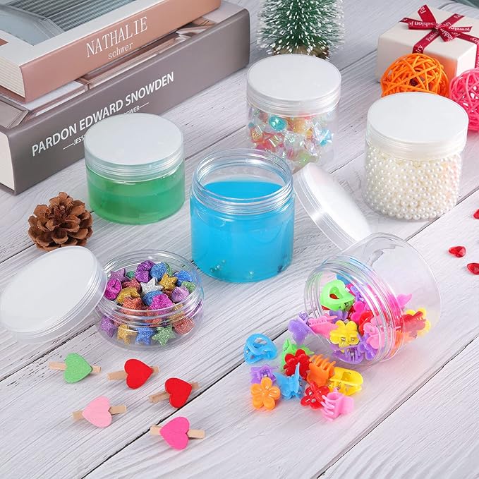 SATINIOR 12 Pack 7 oz Plastic Container Jars with Lids Round Clear Travel Cosmetic Container Jars for Toiletries, Lotion, Cream, Ointments, Makeup, Rhinestone, Samples, Kitchen Storage(Clear)