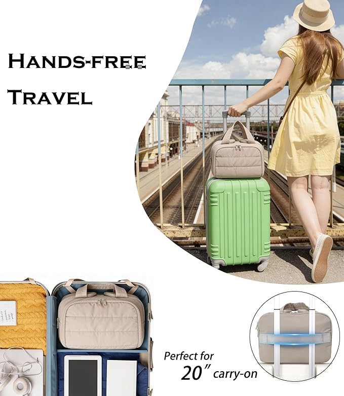 Travel Toiletry Bag for Women, Large Wide-open Puffy Cosmetic Makeup Bag with Wet-Dry Separation, Multi-Pocket Organizer with Carry Handle for Toiletries, Cosmetics, Essentials, Camel