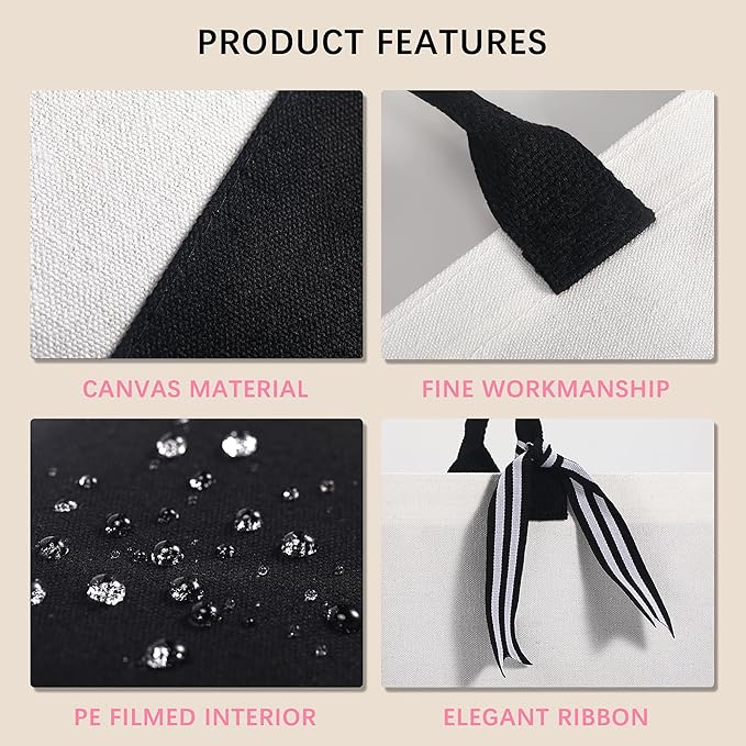 OKBA Personalized Classic Canvas Tote Bag(Black and White), for Wedding, Birthday, Beach, Perfect Gifts for Women