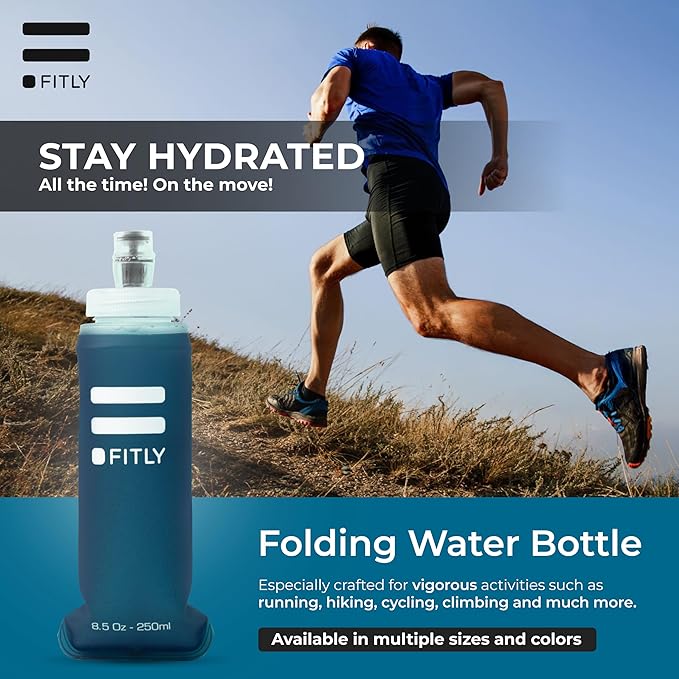 FITLY Soft Flask - Shrink As You Drink Soft Water Bottle for Hydration Pack - Folding Water Bottle Ideal for Running, Hiking, Cycling, Climbing & Rigorous Activity