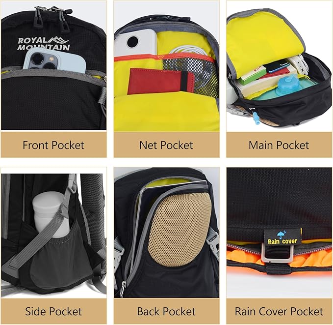 Hiking Backpack With Rain-cover, 30L Travel Backpacks For Women Men, Camping Daypack Backpacks Lightweight, Durable Hiking Backpack Fit For Camping,Daily Commuting, Short Trips (Black)