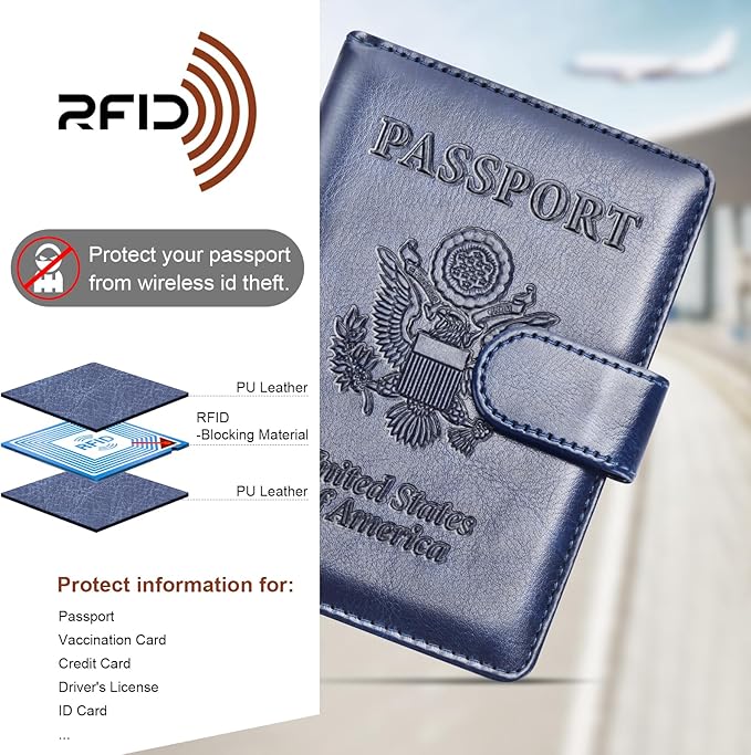 Herain Passport Holder for Travel Cruise Essentials, 2 Pcs Passport Cover Wallet Case Women Men Family, RFID Passports Book Card Holders Travel Accessorie Gifts Must Haves
