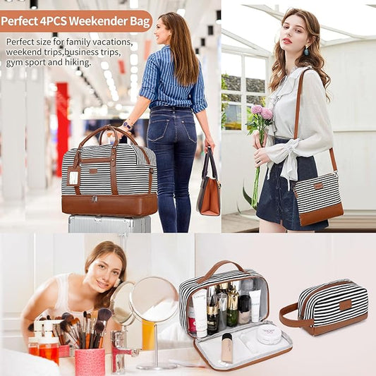 Wogarl Weekender Bags for Women Large Canvas Overnight Bag Travel Duffel Bags Carry on Shoulder Weekend Bag with Shoe Compartment for Travel Night Flight Daily Use