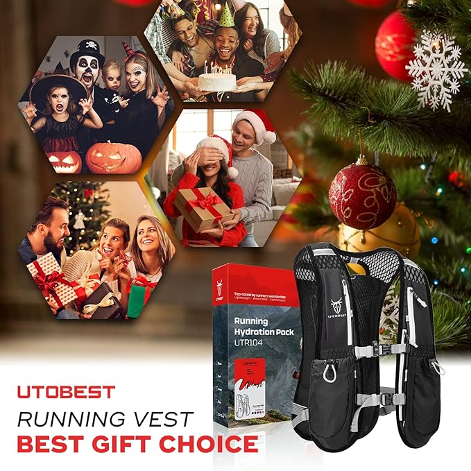 Running Vest, 5L Hydration Vest Lightweight, Breathable and Sweatproof Running Backpack, Adjustable Running Hydration Vest for Trail Running Marathon Race Jogging Cycling