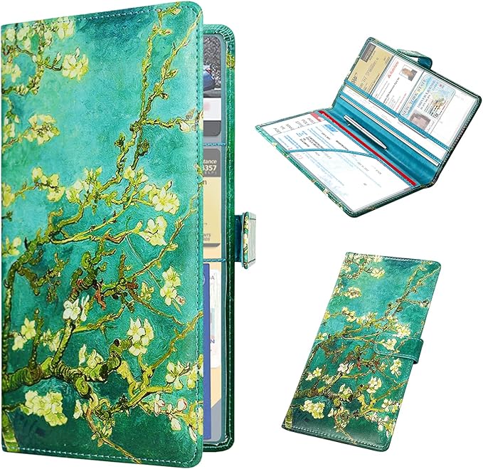 RSAquar Car Registration and Insurance Holder, Vehicle Glove Box Organizer Cool Car Accessories, Car Document Holder for Cards and Driver License, Almond Blossom