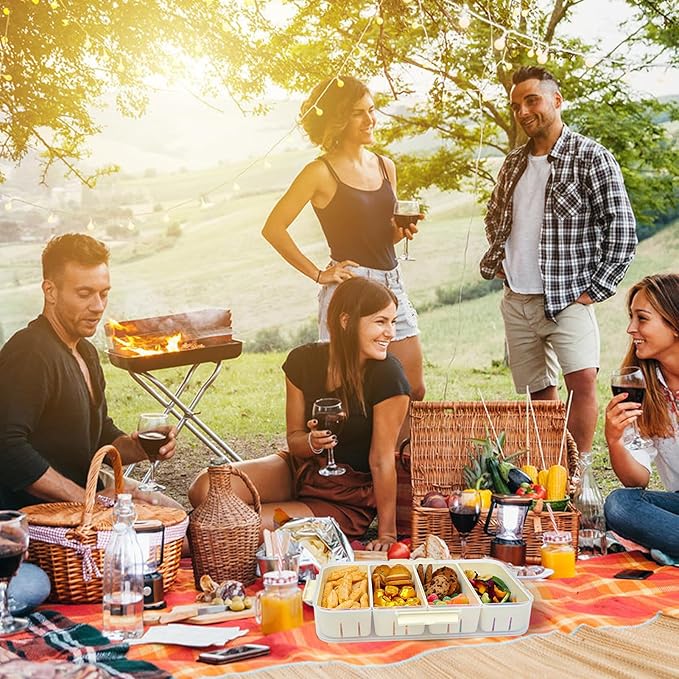 2PCS Divided Snackle Box Dishwasher Safe, Air-tight Snack Box Container, Portable Snack Platters, Divided Serving Tray with Lid and Handle for Candy Fruits Nuts, Veggie Tray 4+8 Compartments