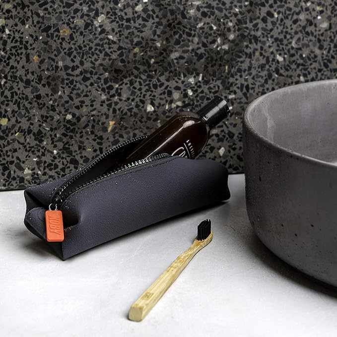 TOOLETRIES The Koby Mini Kit - Silicone Toiletry Organizer, Bathroom Travel Bag - Features Heavy-Duty Zipper, Leak Resistance, Easy to Clean - Charcoal