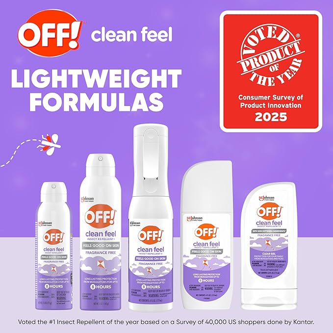 OFF! Clean Feel Insect Repellent Aerosol with 20% Picaridin - Long-Lasting DEET-Free Protection from Mosquitoes, Fragrance-Free Pest Control for Ticks & Flies, Camping, Travel Size Bug Spray - 2.5 oz