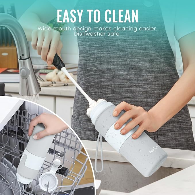 Nefeeko Collapsible Water Bottle, BPA Free 26oz Foldable Water Bottle for Travel Sports, Leak-Proof Spill-Proof Portable Water Bottles with Carabiner, Lightweight