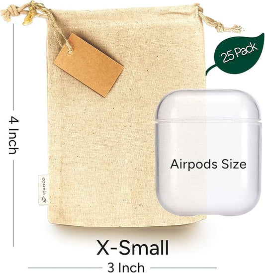 LEAFICO Reusable Cotton Bags - X-Small 3x4 25 Pack - Cloth Gift Bags with Drawstrings for Jewelry, Home Supplies, Makeup,DIY, Wedding, Party Favors - Muslin Fabric Pouches