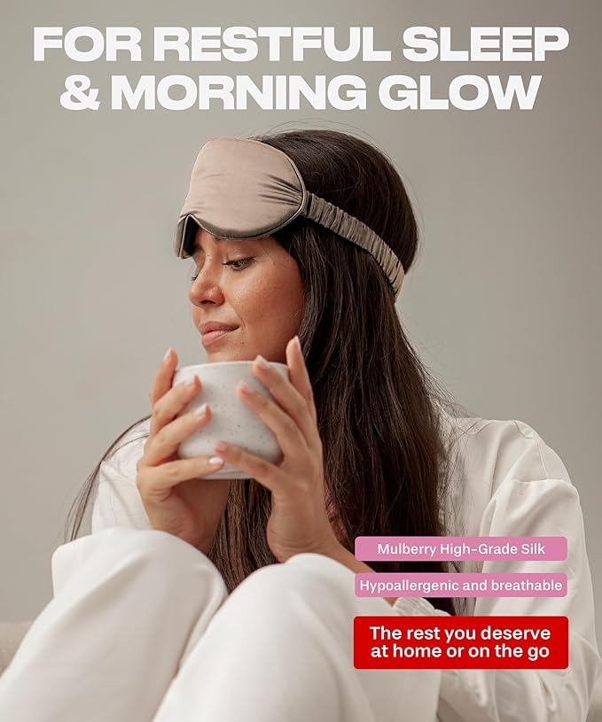 SUNDAYSILKS™ 3D Contoured Silk Sleep Mask | Padded Silk Eye Mask with Eye Cups for Lash Extensions | Blackout, Organic for Women & Men, Perfect for Travel, Slip-Free Deep Sleeping, Antifaz para Dormir