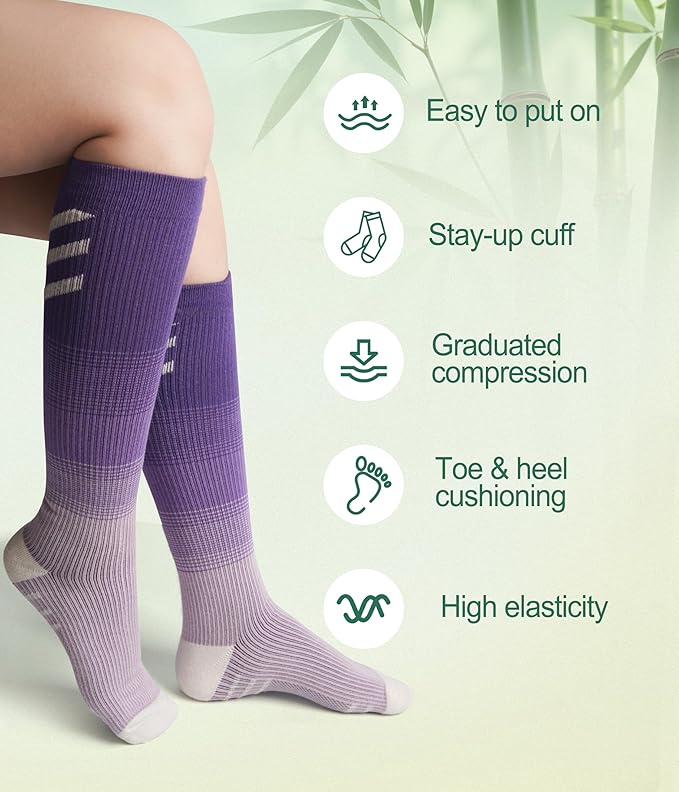 JODUCE 3 Pairs Compression Socks for Women, Bamboo Viscose 15-25 mmHg Knee High Support Socks for Pregnant Nurses Travel