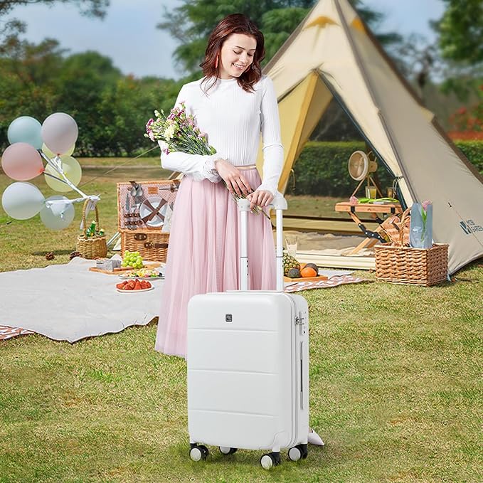 Hanke 20 Inch Carry On Luggage 22x14x9 Airline Approved PC Hard Shell Suitcases with Wheels TSA Luggage for Women Men Lightweight Travel Luggage(Smoke White)