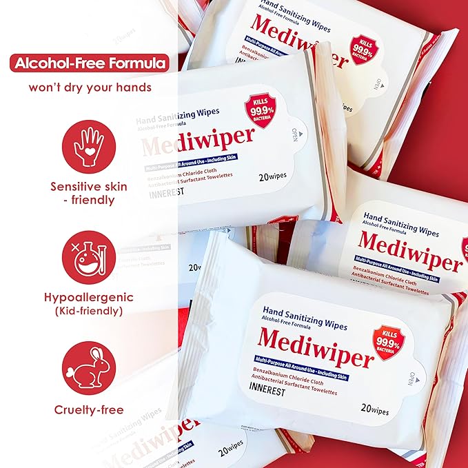 MEDIWIPER 1200ct (200ct*6pk) Unscented Alcohol-Free Hand Sanitizing Wipes, Wet Wipe, Hand Sanitizer