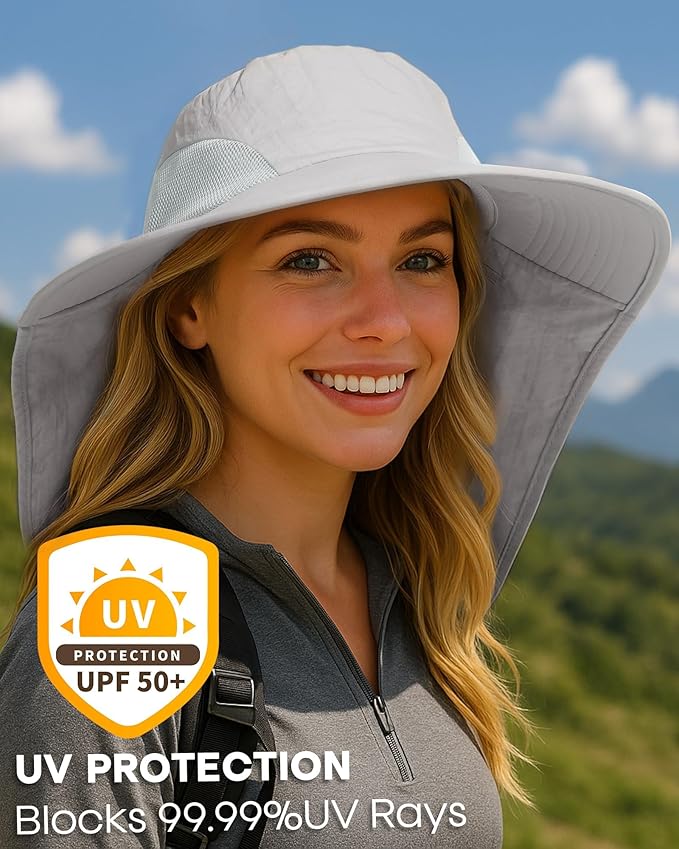 Camptrace Sun Hats for Women Men UPF 50+ UV Protection Wide Brim Hiking Fishing Hat with Neck Flap