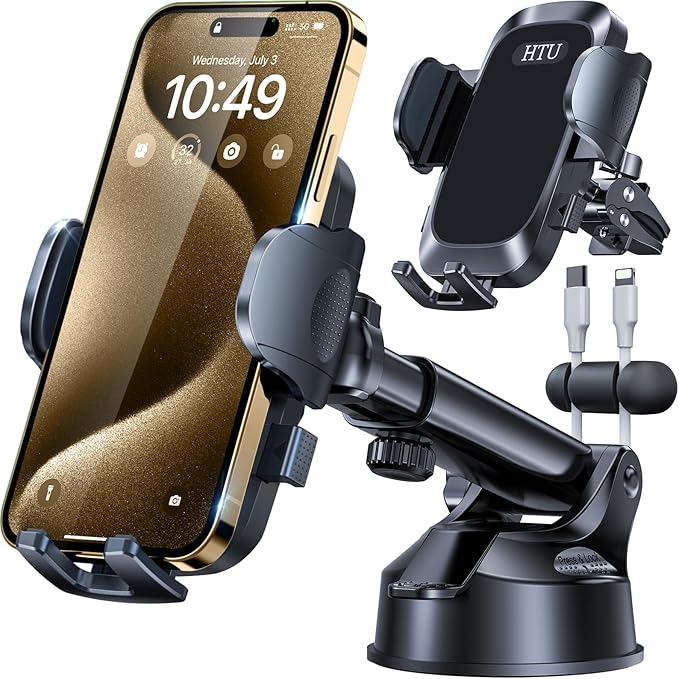 2026 Ultimate Best【True Military-Grade & Safety Cert】Car Phone Holder【Upgraded 5-in-1 & 100+LBS Strongest Suction】360 Rotation Truck Windshield Dashboard Vent Mount Stand for iPhone Android,Deep Black