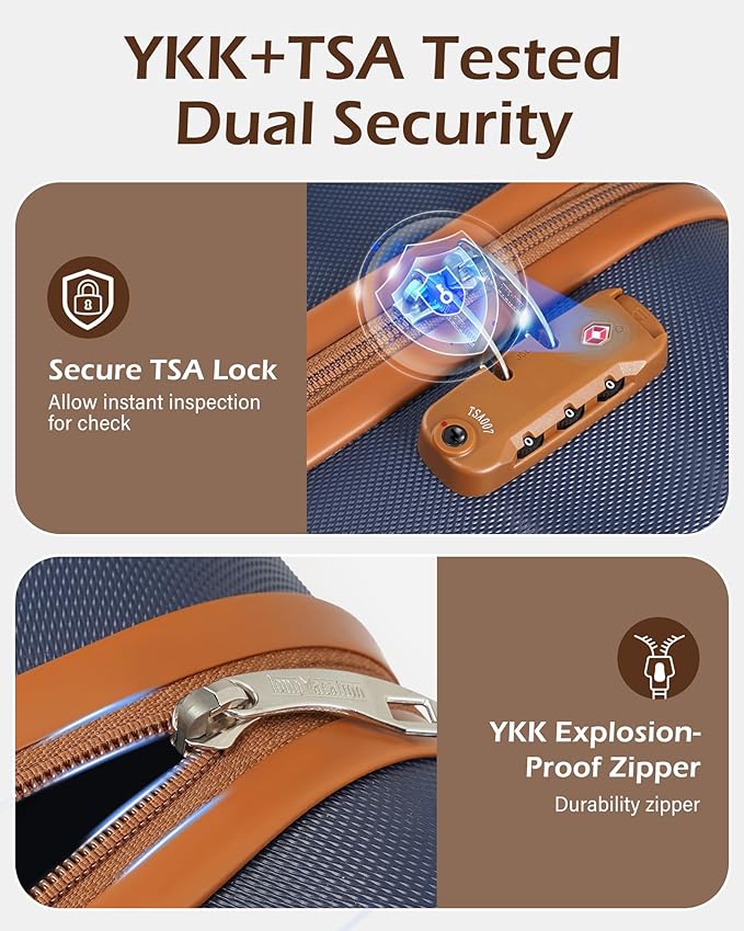 LONG VACATION Luggage Set 6 Piece Luggage ABS hardshell TSA Lock Spinner Wheels Luggage Carry on Suitcase (NAVY, 6 piece set)