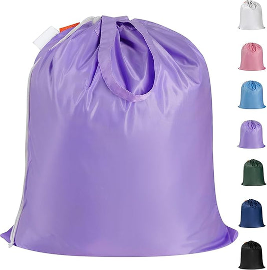 Polecasa Small Heavy Duty Laundry Bag with 130gsm Tear Resistant Fabric and Handles, Easy to Carry Durable Dirty Clothes Drawstring Bag, Perfect for College Dorm, Travel 21”x24”,Purple
