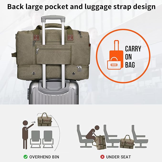 WITZMAN Canvas Weekender Bag Mens Overnight Bag for Traveling Carry on Duffle Bags with Shoes Compartment(A8010 Army Green)