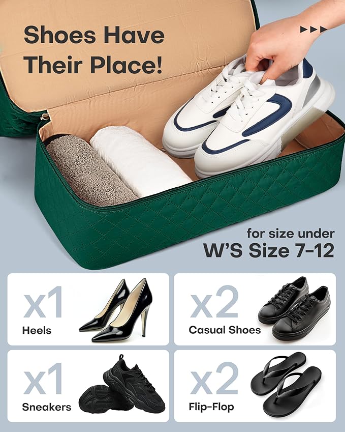 HOTOR Travel Duffel Bag - Weekender Bags for Women, Carry On Overnight Bag with Shoe Compartment, with Toiletry Bag for Travel Essentials and Travel Accessories, Dark Green, 13.4"×17.3"×7.9"