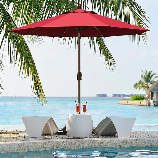 EliteShade USA 10-Year-Non-Fading 9Ft Market Umbrella Patio Umbrella Outdoor Table Umbrella with Ventilation,Logo Red