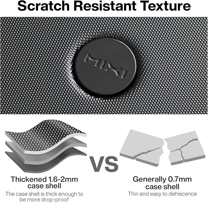 mixi Upgrade Carry on Luggage 14 Inch Underseat Personal Item Suitcases with Spinner Wheels, Hardside Rolling Suitcase PC with TSA Lock Lightweight Travel Case, Fine Grid Black