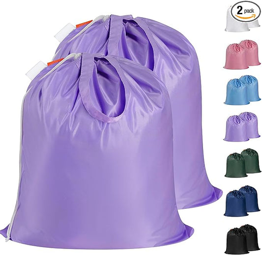 Polecasa Small Heavy Duty Laundry Bag with 130gsm Tear Resistant Fabric and Handles, Easy to Carry Durable Dirty Clothes Drawstring Bag, Perfect for College Dorm, Travel, 2 Pack 21”x24”,Purple