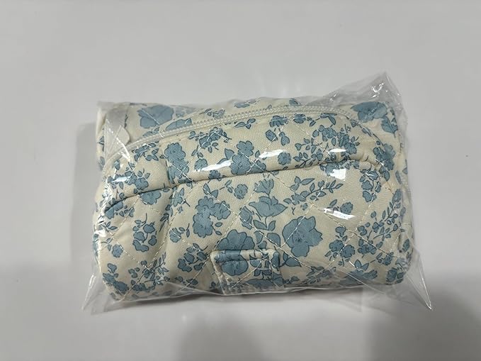 Prite Large Makeup Bag Cute Cosmetic Bag for Women Floral Coquette Aesthetic Toiletry Bag Travel Make Up Organizer Bag(Blue Flower)