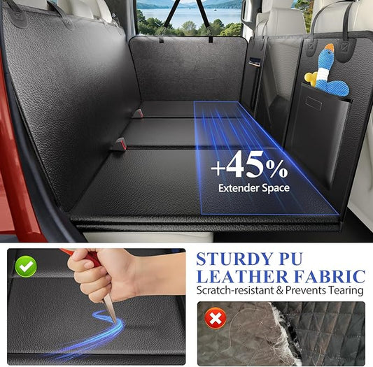 Back Seat Extender for Dogs Truck-Upgraded PU Leather-Dog Pet Seat Cover Back Seat Hard Bottom 500lbs, Anti-Scratch Dog Hammock for Crew Cab Trucks F150, RAM1500, Sierra, Tundra, Silverado