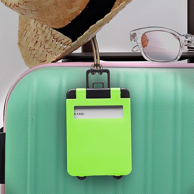 10 Mini Carry-on Luggage Tags Pack - Flip open cover, ID Sticker - Lime Green